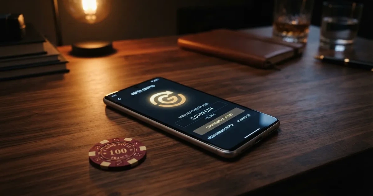 Écran de casino en ligne crypto affichant un dépôt en bitcoin sans introduire de coordonnées bancaires