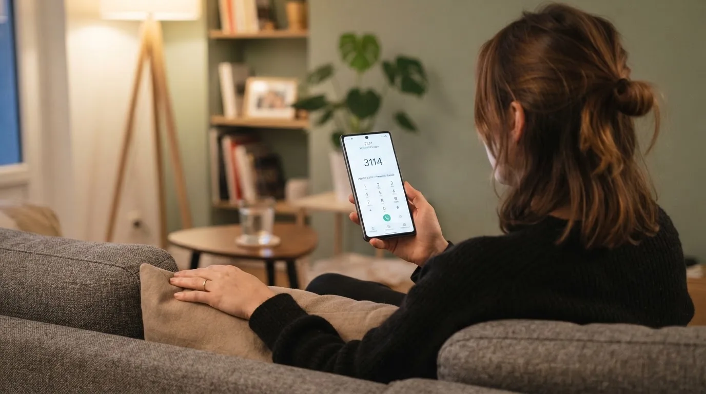 Une personne compose sur son smartphone le numéro d'un service d'aide et d'écoute pour joueurs en difficulté.