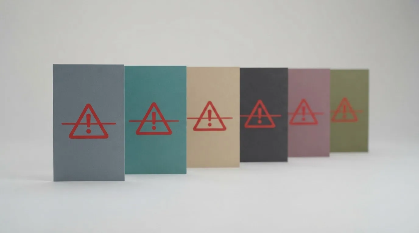 Une rangée de logos de plateformes de casino barrés d'un pictogramme d'avertissement sur fond neutre