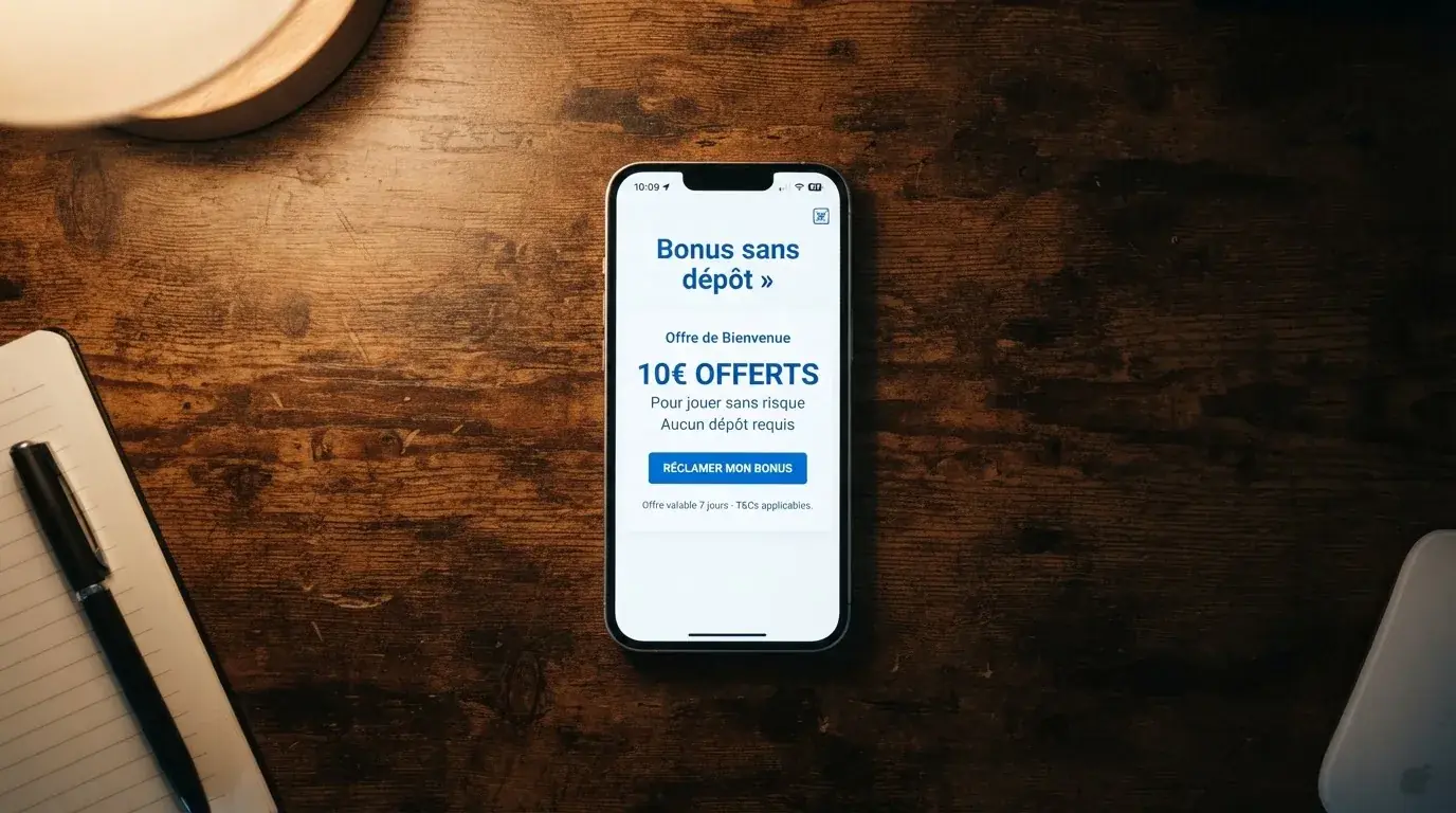 capture d'écran d'une page de bonus de bienvenue affichant les conditions d'une offre sans dépôt
