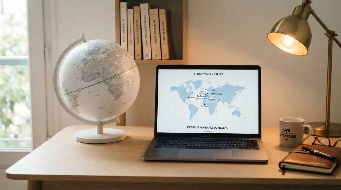 Un globe terrestre posé à côté d'un ordinateur portable affichant une carte du monde.