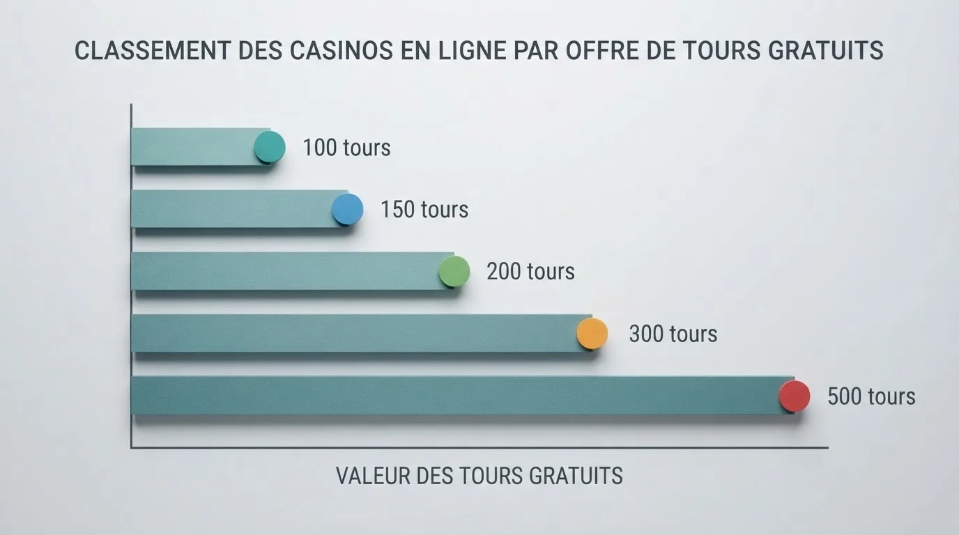 Tableau comparatif affichant plusieurs marques de casino en ligne classées selon leurs offres de tours gratuits