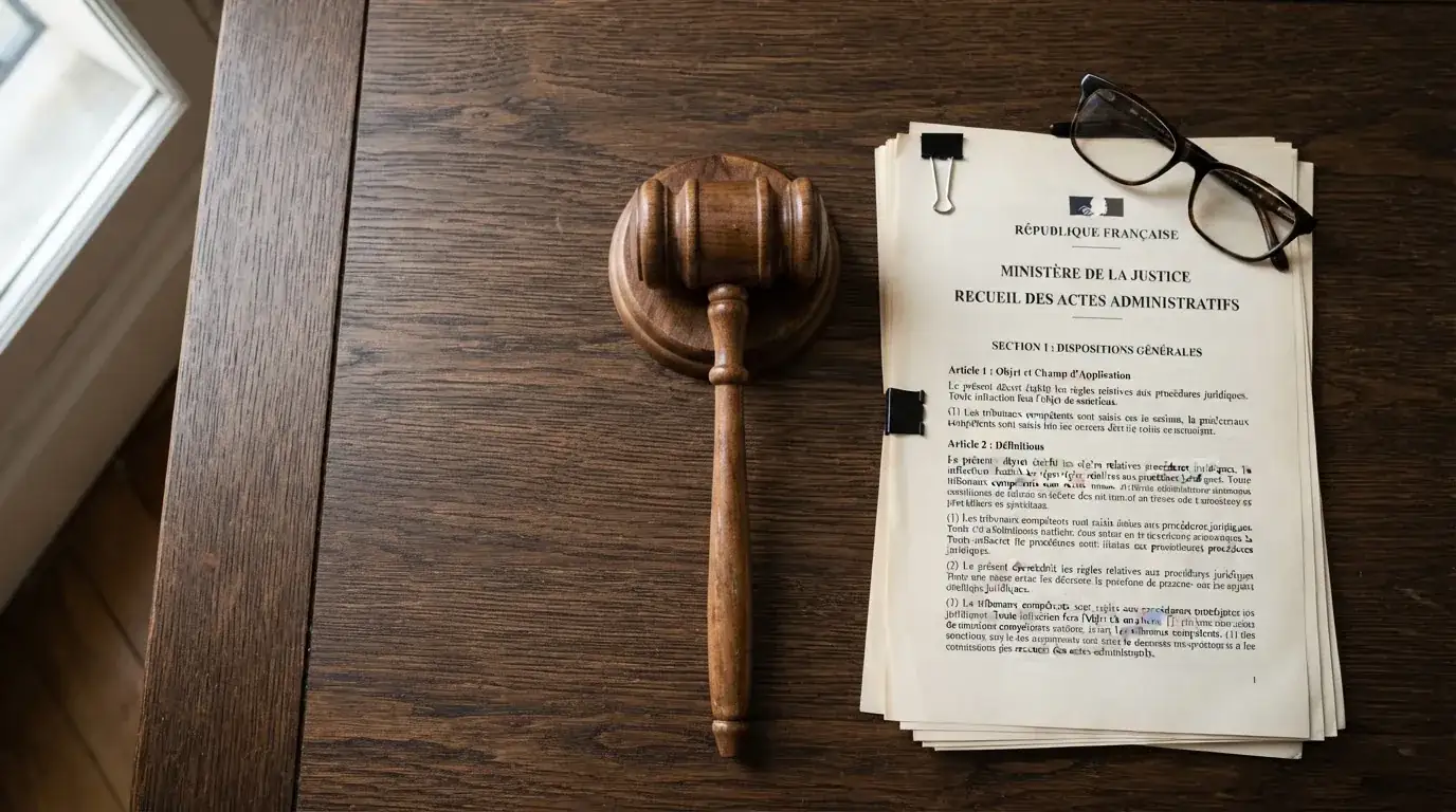 A gavel resting beside official regulatory documents on a wooden desk
