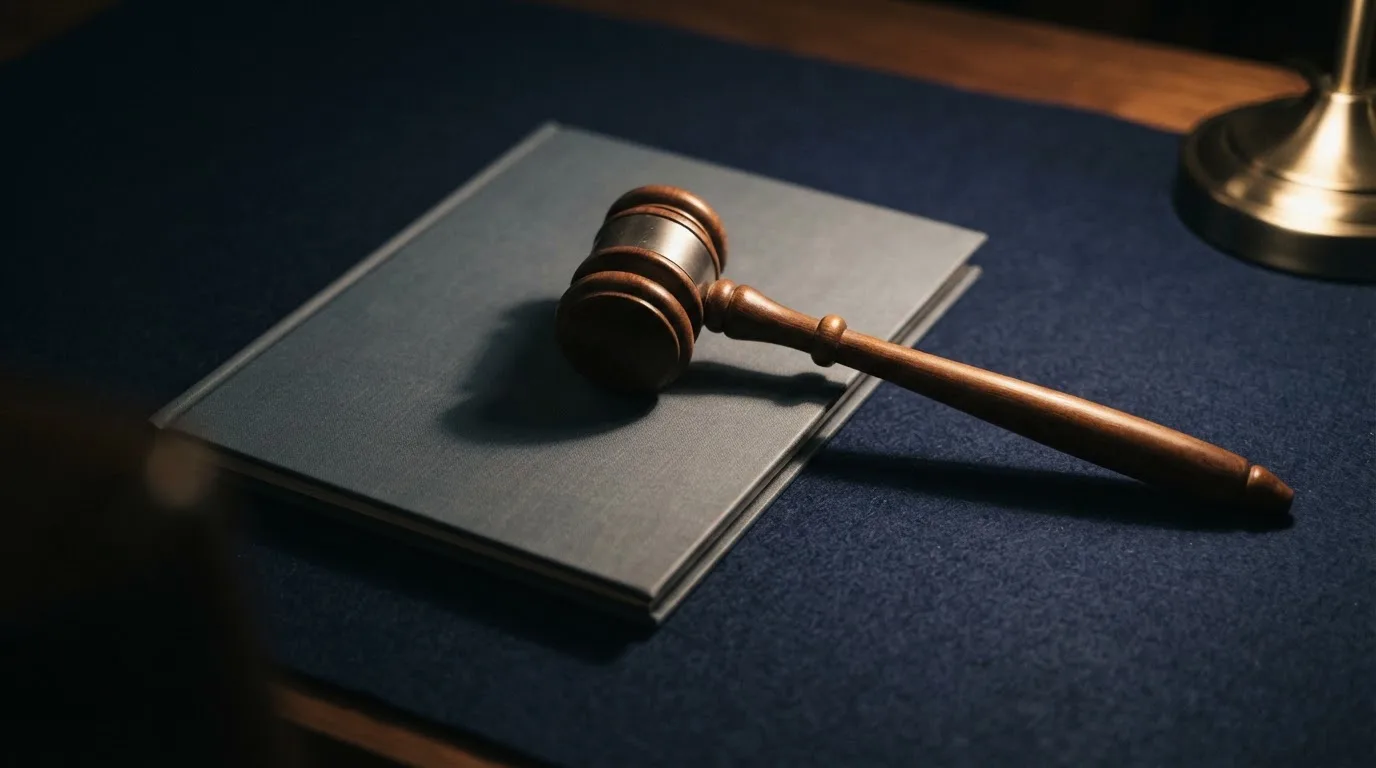 A gavel resting on a folder marked with a legal document, symbolizing regulatory enforcement