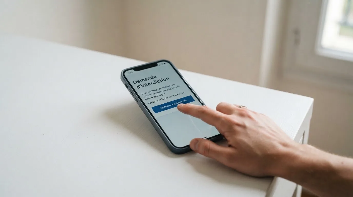 Formulaire de demande d'interdiction volontaire de jeux ouvert sur un smartphone