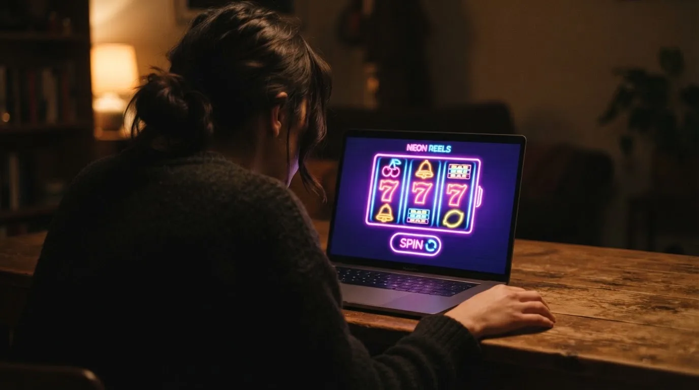 Rouleaux de machine à sous animés sur l'écran d'un casino en ligne, sans marque de casino visible